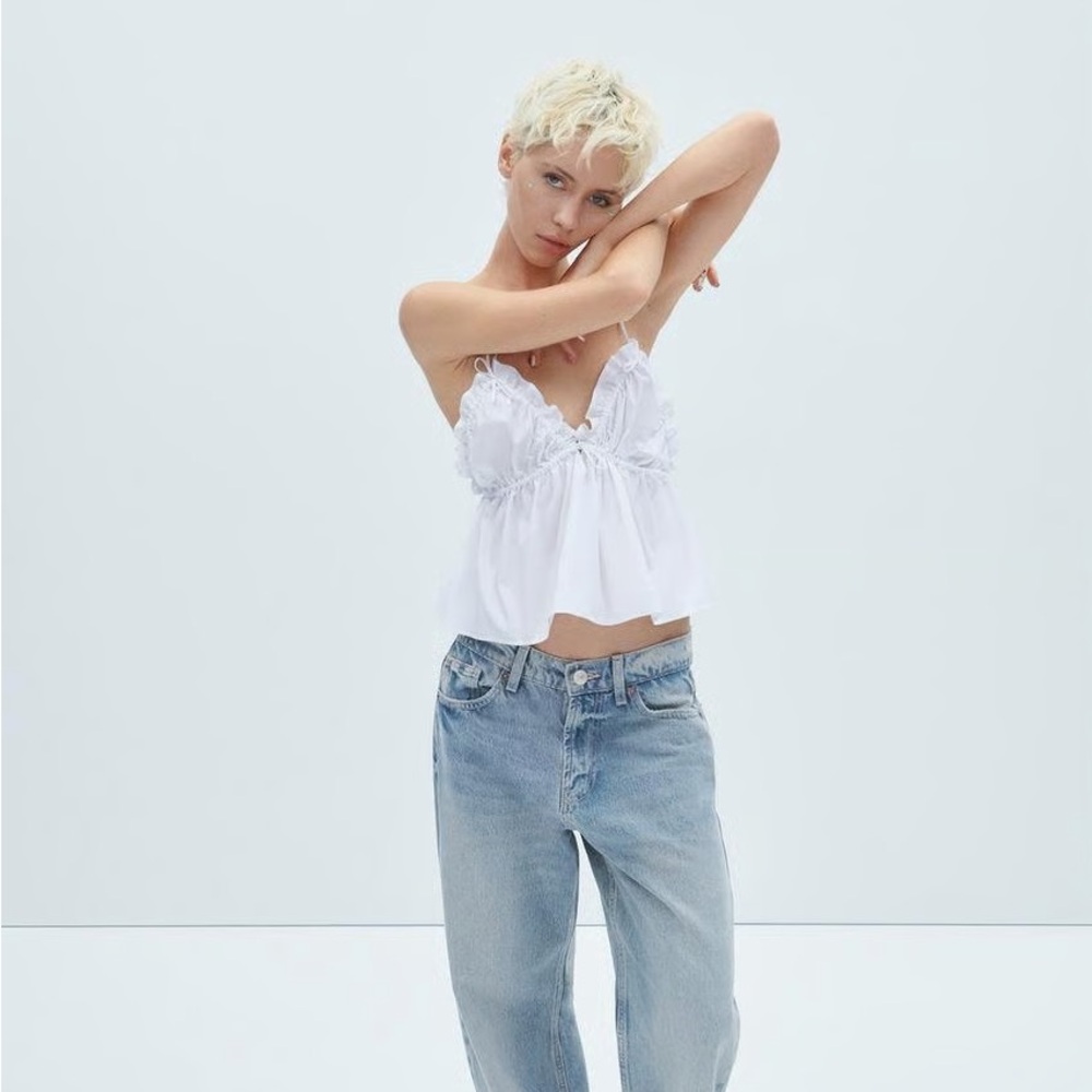 Zara White Poplin Top NWT